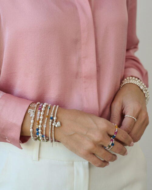 Pulsera PRISMA con Cristales Preciosa® y Plata de Ley 925 combinada con otras pulseras AULINE